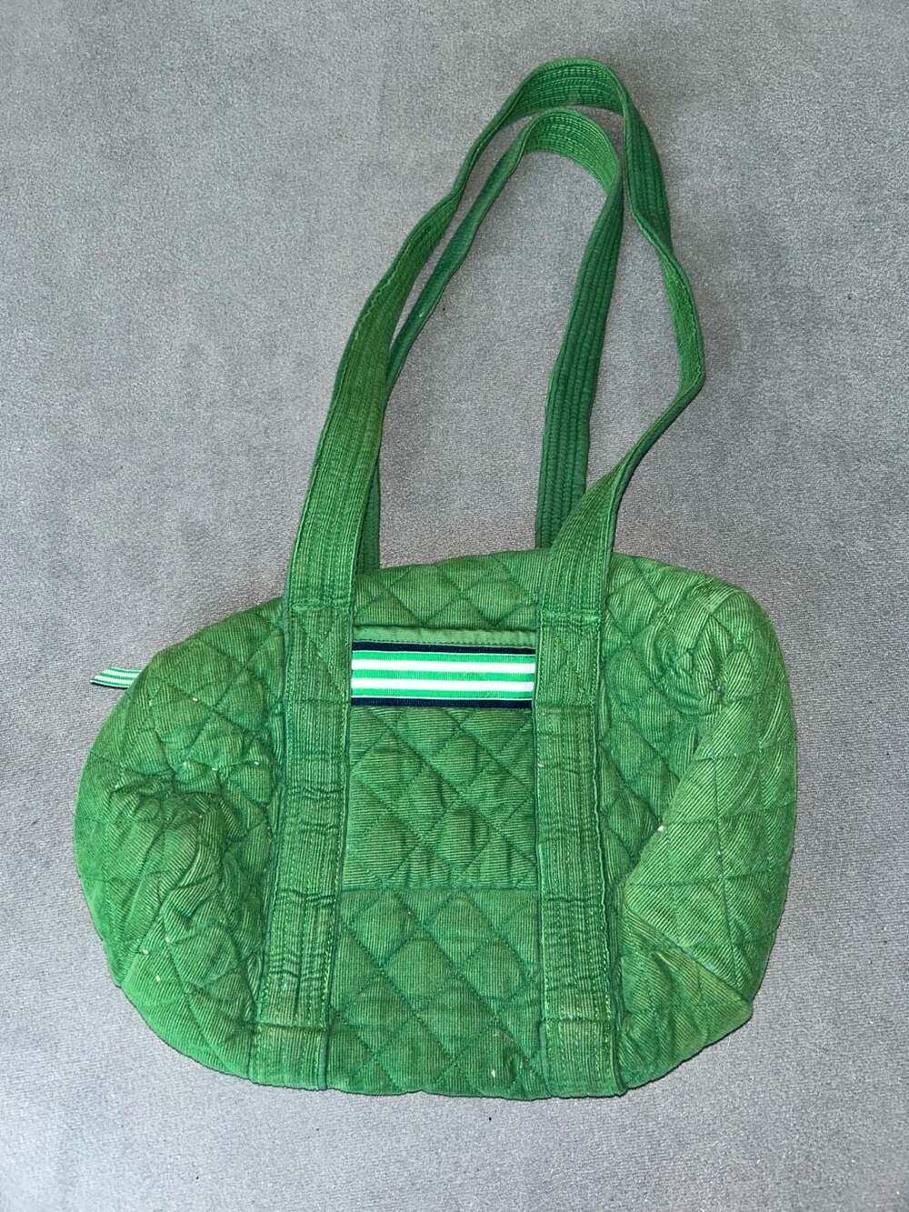 Pomegranate Green Quilted Duffel Bag with Accent Trim